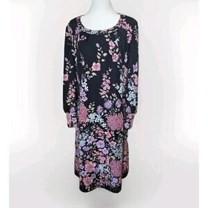 Vintage Women's Floral Maxi dress Size L/XL Size 16 Vtg 60's 70's Long Sleeves